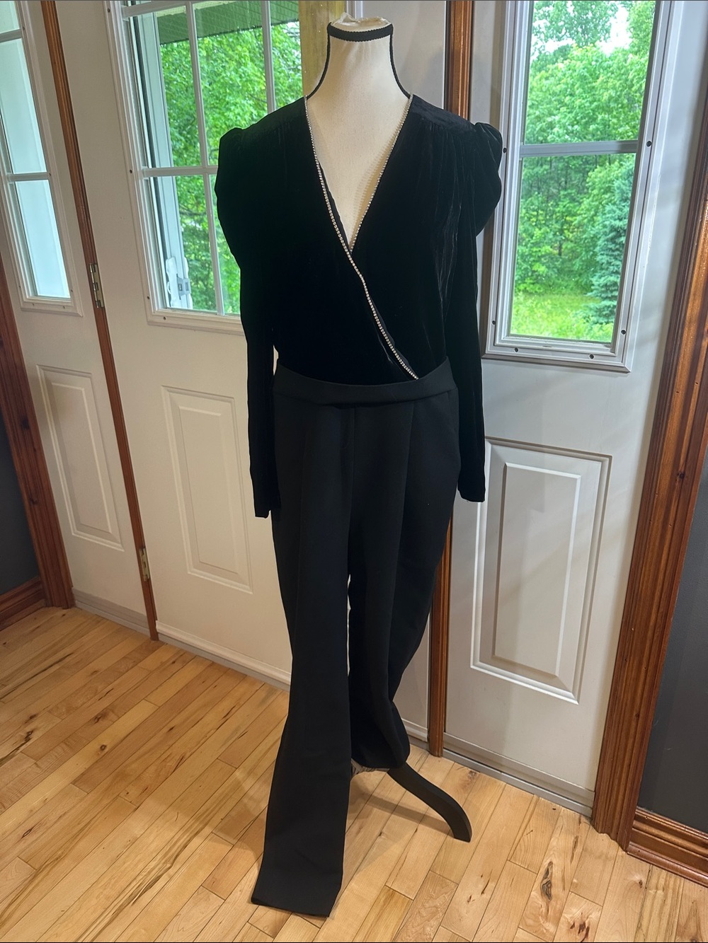 Veronica Beard “Cleo” Black Velvet Wrap Top Wide Leg Jumpsuit